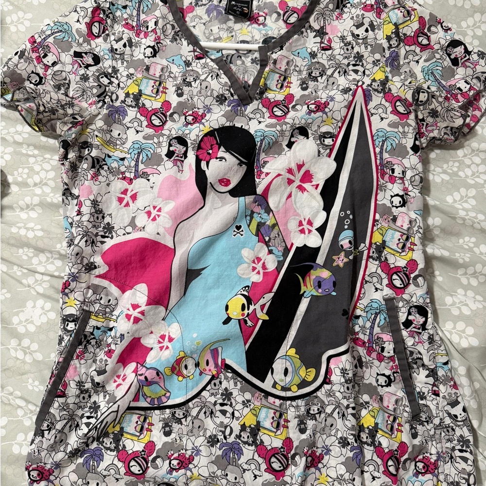 Koi Tokidoki Multicolor Graphic Scrub Top